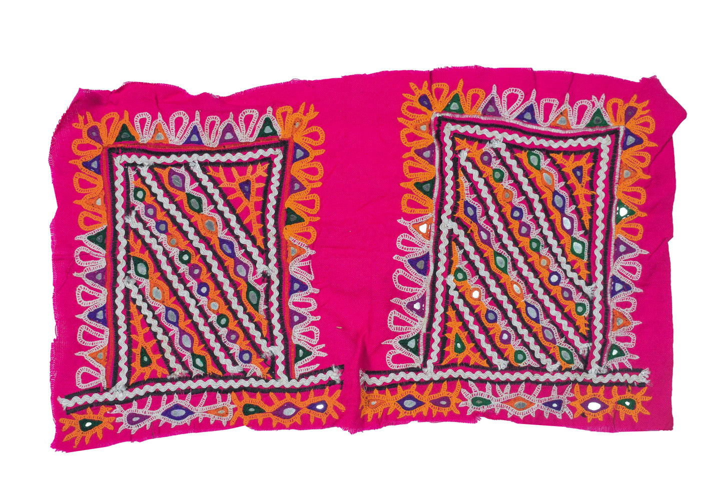 Ahir Work Cotton Hand Embroidered Mirror Work Handwork Patch  - 17 cms Length   -  SKU : VS15504A