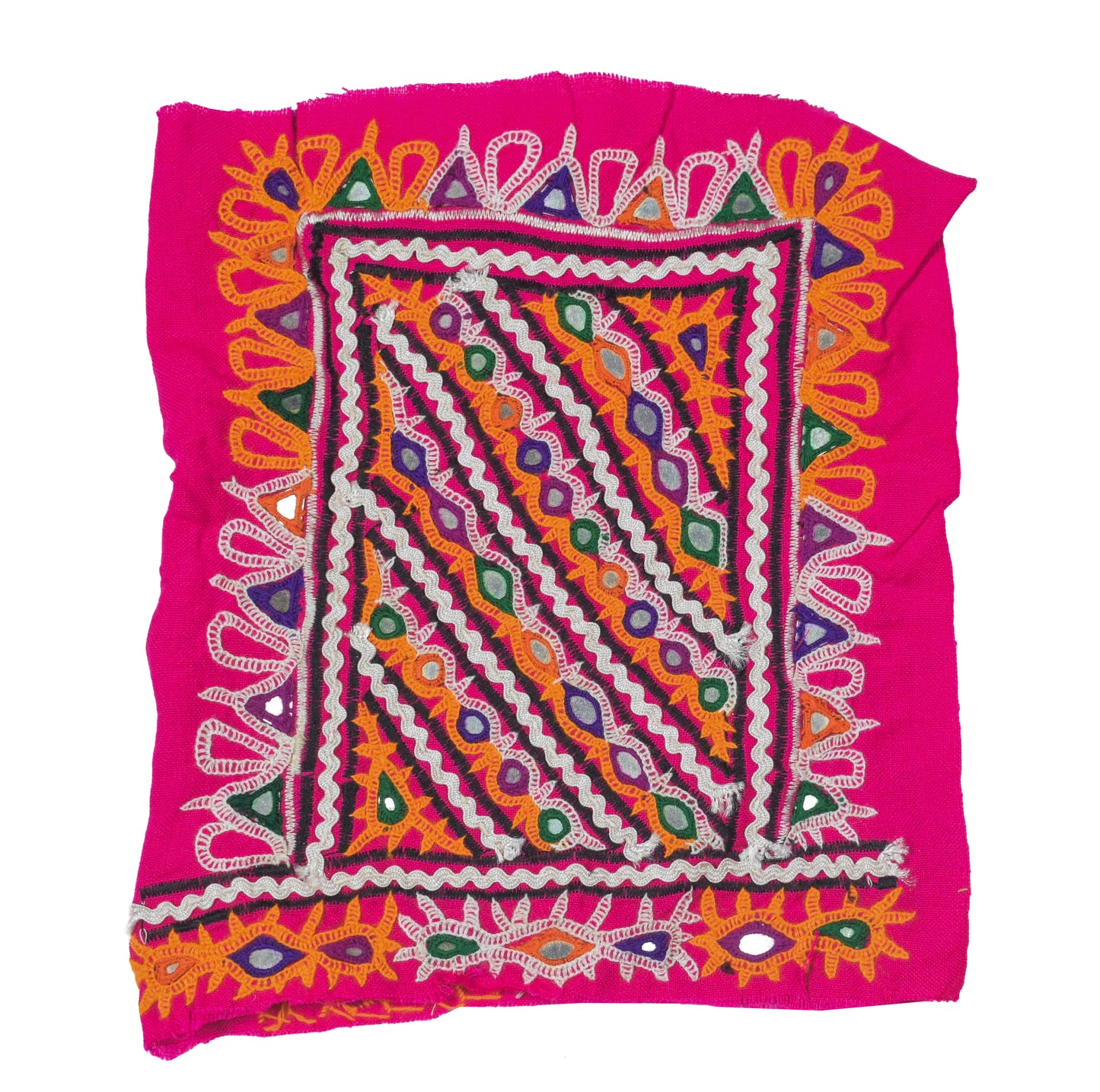 Ahir Work Cotton Hand Embroidered Mirror Work Handwork Patch  - 17 cms Length   -  SKU : VS15504A