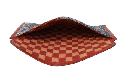 Ajrakh Pure Leather Leathercraft Hand Made Ipad Sleeve with Ajrakh Natural Dyed Mashru Silk Body - 32 cms Length    -  SKU : AB02101B