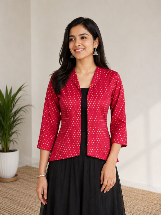 Hand Block Print Cotton Hand Printed Jacket    -  SKU: MC07A01A