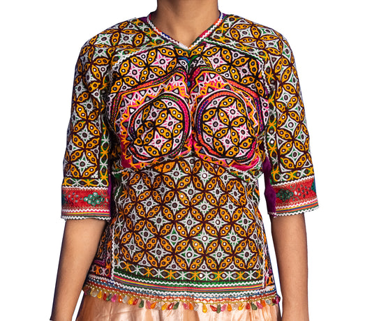 Ahir Work Cotton Small Mirror Work Hand Embroidery Kajari  - 50 cms Length    -  SKU : MD09901A