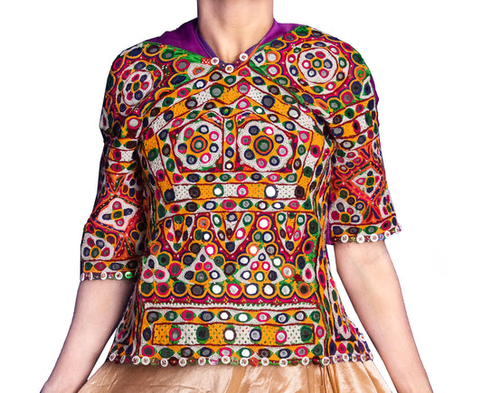 Ahir Work Cotton Hand Embroidered Fine Mirrorwork Kajari  - 50 cms Length    -  SKU : MD18905A