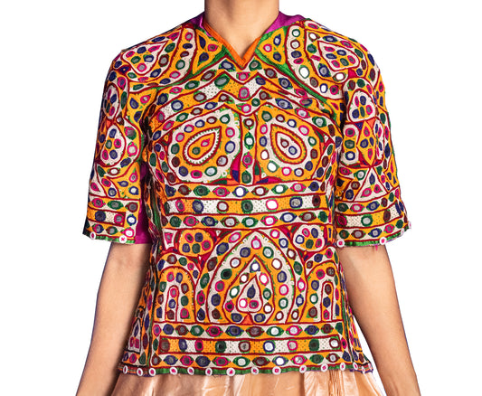 Ahir Work Cotton Hand Embroidered Fine Mirrorwork Kajari  - 50 cms Length    -  SKU : MD18906A