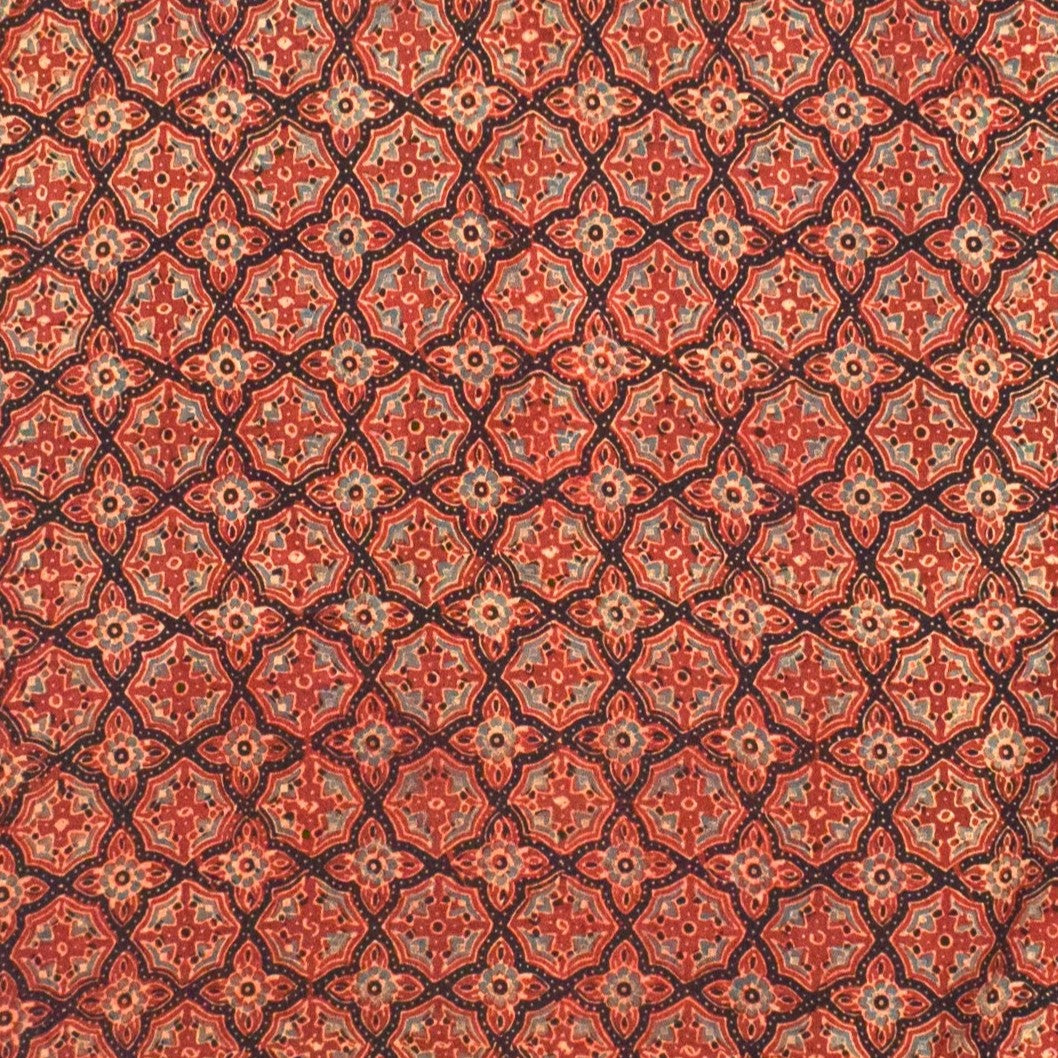 Ajrakh Satin Cotton Natural Dye Hand Block Print Kurta-Salwar ( Two Piece Set) with Bandhej Bottom - 2.5 Mtr Length    -  SKU : EK17301A