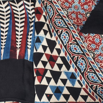Ajrakh Modal Silk Natural Dye Three Colour Print | 3 Kam | Hand Block Print Kurta-Dupatta (Two Piece Set) with Full Ajrakh Heavy Dupatta with Tassels - 2.5 Mtr Length   -  SKU : AI10601A