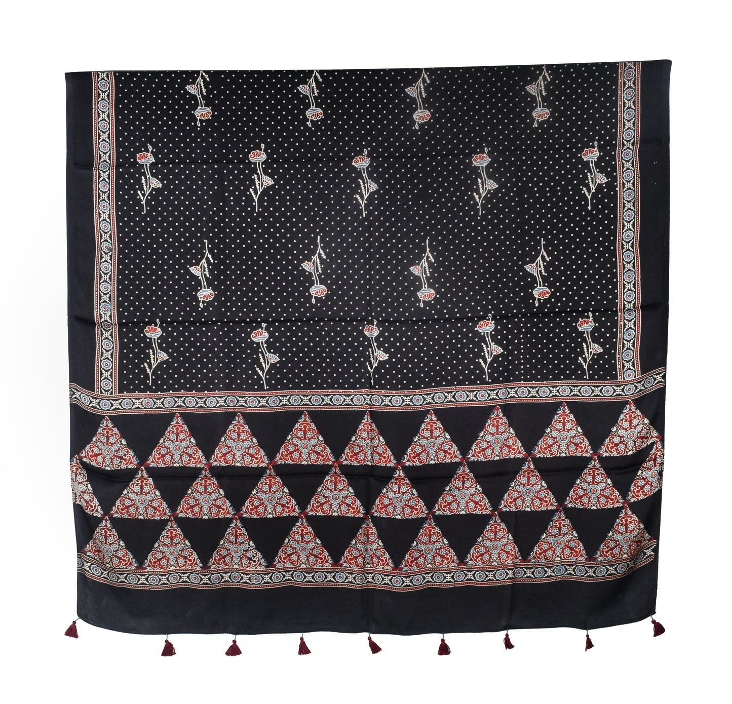 Ajrakh Modal Silk Natural Dye Three Colour Print | 3 Kam | Hand Block Print Kurta-Dupatta (Two Piece Set) with Full Ajrakh Heavy Dupatta with Tassels - 2.5 Mtr Length   -  SKU : AI10601G