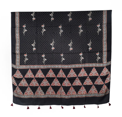 Ajrakh Modal Silk Natural Dye Three Colour Print | 3 Kam | Hand Block Print Kurta-Dupatta (Two Piece Set) with Full Ajrakh Heavy Dupatta with Tassels - 2.5 Mtr Length   -  SKU : AI10601G