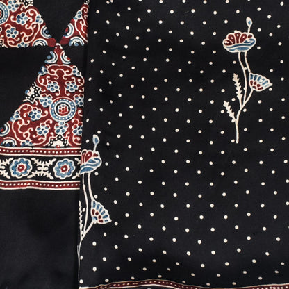 Ajrakh Modal Silk Natural Dye Three Colour Print | 3 Kam | Hand Block Print Kurta-Dupatta (Two Piece Set) with Full Ajrakh Heavy Dupatta with Tassels - 2.5 Mtr Length   -  SKU : AI10601G