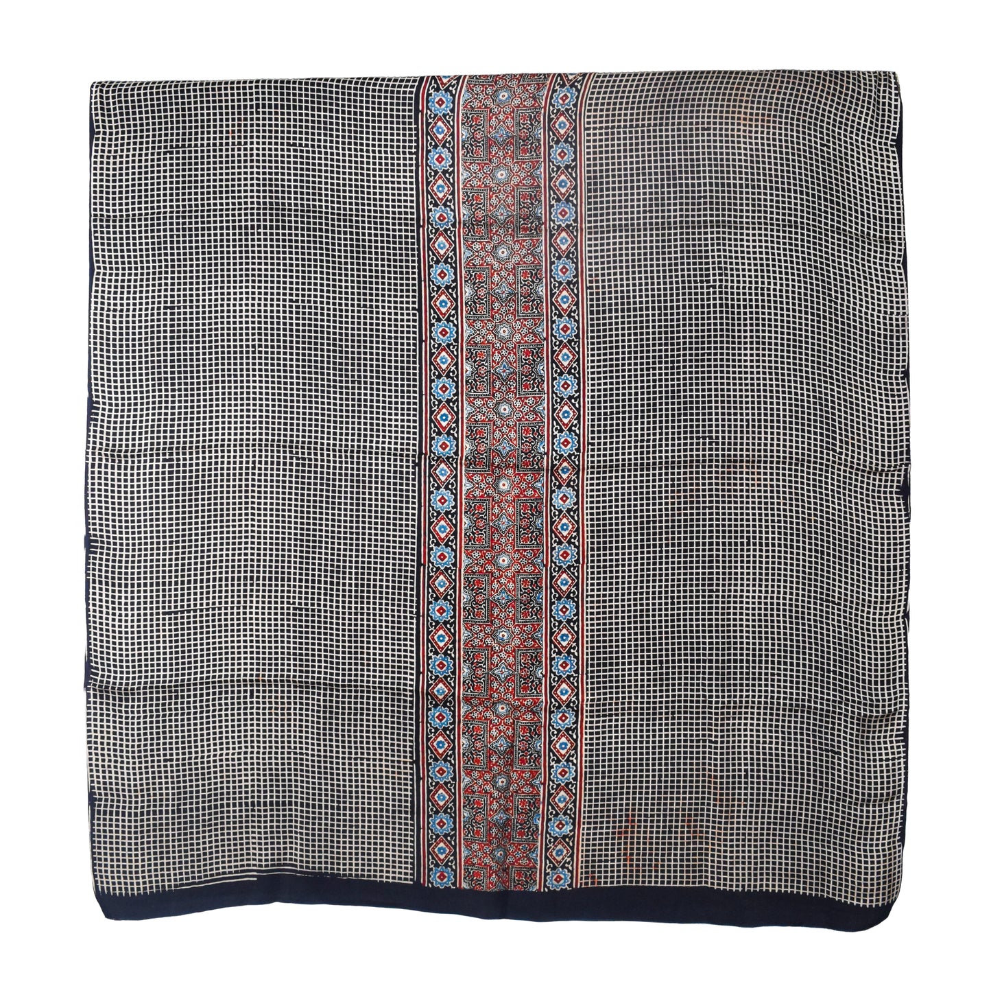 Ajrakh Modal Silk Natural Dye Three Colour Print | 3 Kam | Hand Block Print Kurta-Dupatta (Two Piece Set) with Full Ajrakh Heavy Dupatta with Tassels - 2.5 Mtr Length   -  SKU : AI10601J