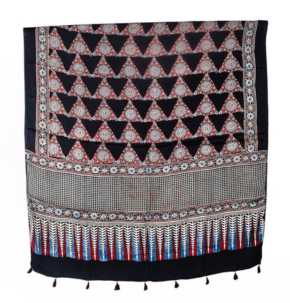Ajrakh Modal Silk Natural Dye Three Colour Print | 3 Kam | Hand Block Print Kurta-Dupatta (Two Piece Set) with Full Ajrakh Heavy Dupatta with Tassels - 2.5 Mtr Length   -  SKU : AI10601J
