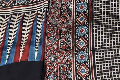 Ajrakh Modal Silk Natural Dye Three Colour Print | 3 Kam | Hand Block Print Kurta-Dupatta (Two Piece Set) with Full Ajrakh Heavy Dupatta with Tassels - 2.5 Mtr Length   -  SKU : AI10601J