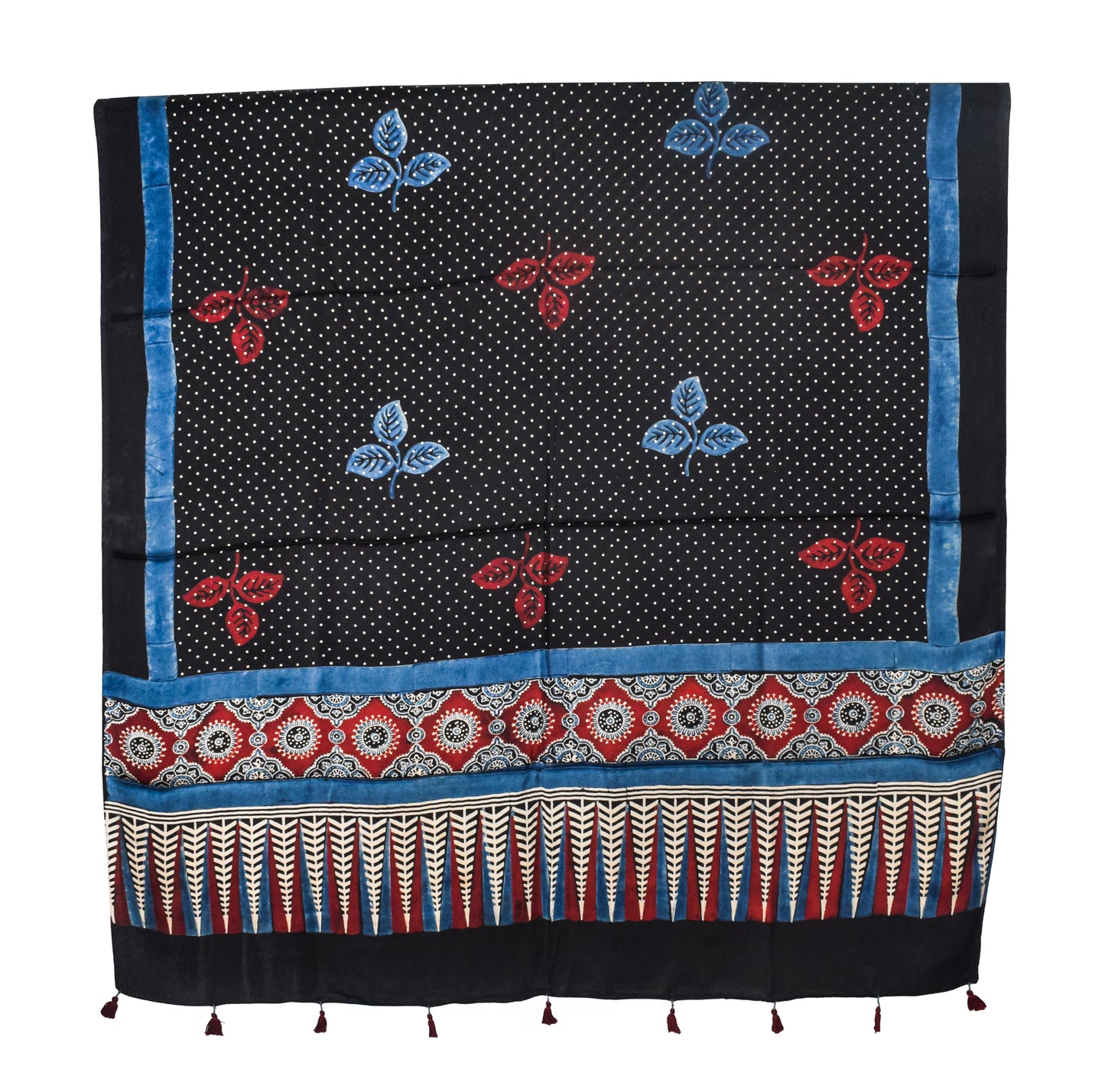 Ajrakh Modal Silk Natural Dye Three Colour Print | 3 Kam | Hand Block Print Kurta-Dupatta (Two Piece Set) with Full Ajrakh Heavy Dupatta with Tassels - 2.5 Mtr Length   -  SKU : AI10601M