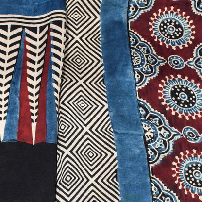 Ajrakh Modal Silk Natural Dye Three Colour Print | 3 Kam | Hand Block Print Kurta-Dupatta (Two Piece Set) with Full Ajrakh Heavy Dupatta with Tassels - 2.5 Mtr Length   -  SKU : AI10601M