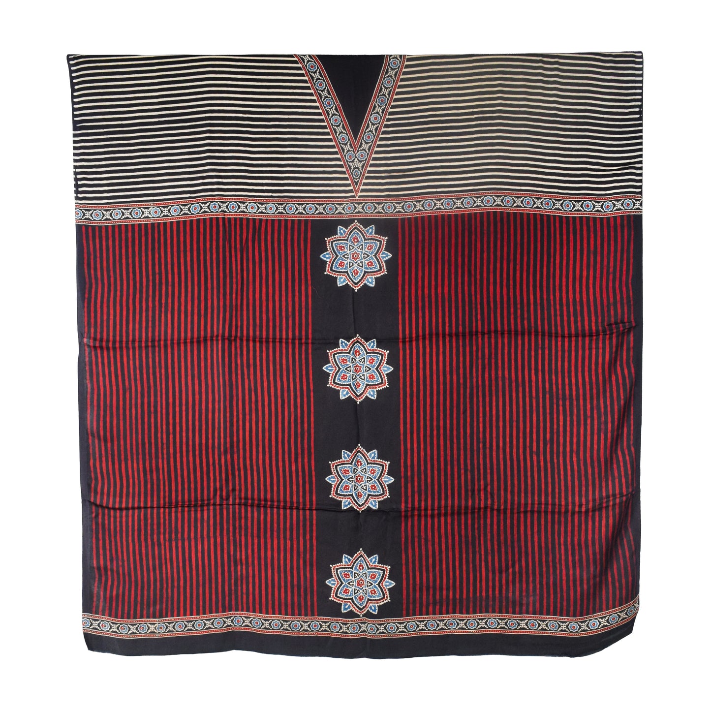 Ajrakh Modal Silk Natural Dye Three Colour Print | 3 Kam | Hand Block Print Kurta-Dupatta (Two Piece Set) with Full Ajrakh Heavy Dupatta with Tassels - 2.5 Mtr Length   -  SKU : AI10601P