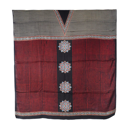 Ajrakh Modal Silk Natural Dye Three Colour Print | 3 Kam | Hand Block Print Kurta-Dupatta (Two Piece Set) with Full Ajrakh Heavy Dupatta with Tassels - 2.5 Mtr Length   -  SKU : AI10601P
