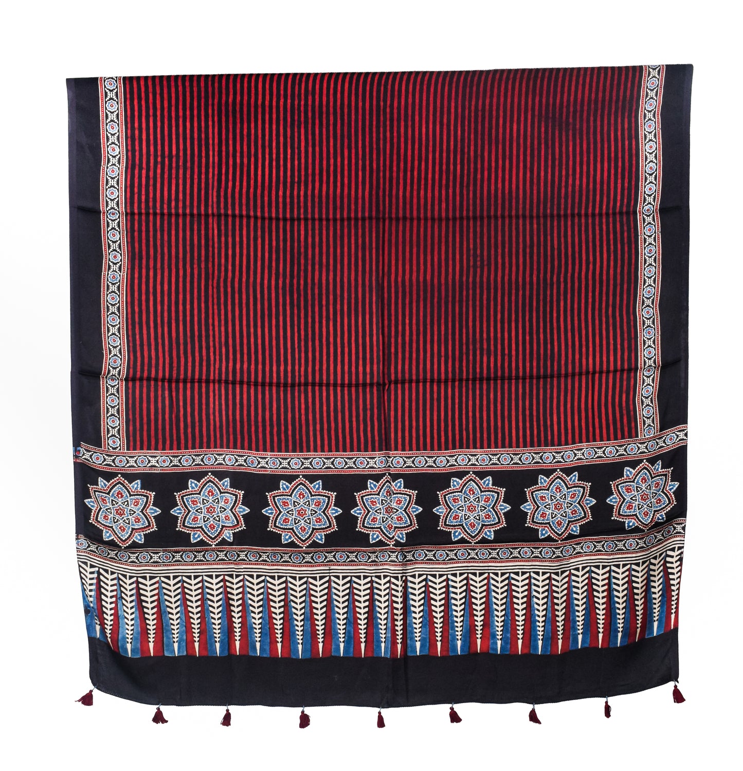 Ajrakh Modal Silk Natural Dye Three Colour Print | 3 Kam | Hand Block Print Kurta-Dupatta (Two Piece Set) with Full Ajrakh Heavy Dupatta with Tassels - 2.5 Mtr Length   -  SKU : AI10601P