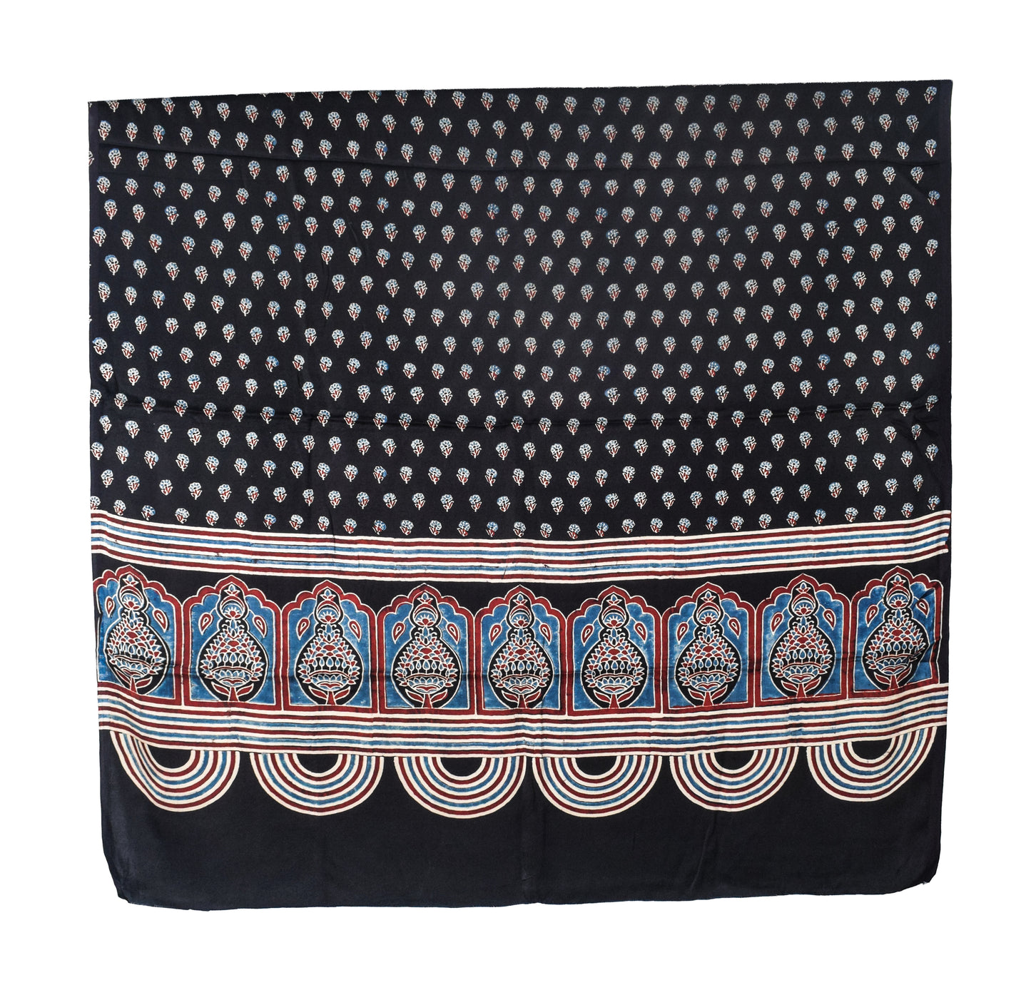 Ajrakh Modal Silk Natural Dye Three Colour Print | 3 Kam | Hand Block Print Kurta-Dupatta (Two Piece Set) with Full Ajrakh Heavy Dupatta with Tassels - 2.5 Mtr Length   -  SKU : AI10601S