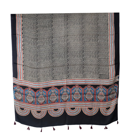 Ajrakh Modal Silk Natural Dye Three Colour Print | 3 Kam | Hand Block Print Kurta-Dupatta (Two Piece Set) with Full Ajrakh Heavy Dupatta with Tassels - 2.5 Mtr Length   -  SKU : AI10601S
