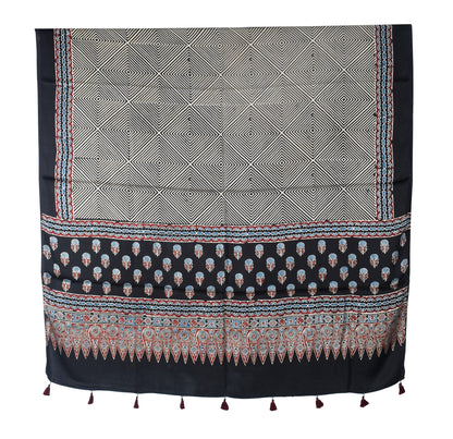 Ajrakh Modal Silk Natural Dye Three Colour Print | 3 Kam | Hand Block Print Kurta-Dupatta (Two Piece Set) with Full Ajrakh Heavy Dupatta with Tassels - 2.5 Mtr Length   -  SKU : AI10601V