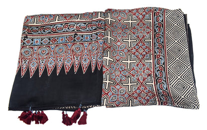 Ajrakh Modal Silk Natural Dye Three Colour Print | 3 Kam | Hand Block Print Kurta-Dupatta (Two Piece Set) with Full Ajrakh Heavy Dupatta with Tassels - 2.5 Mtr Length   -  SKU : AI10601Y