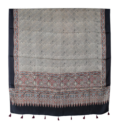 Ajrakh Modal Silk Natural Dye Three Colour Print | 3 Kam | Hand Block Print Kurta-Dupatta (Two Piece Set) with Full Ajrakh Heavy Dupatta with Tassels - 2.5 Mtr Length   -  SKU : AI10601Y