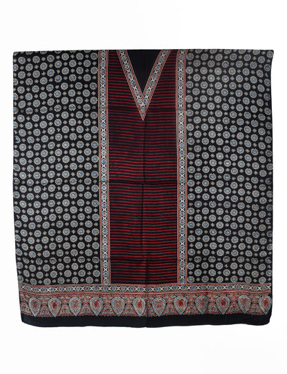 Ajrakh Modal Silk Natural Dye Three Colour Print | 3 Kam | Hand Block Print Kurta-Dupatta (Two Piece Set) with Full Ajrakh Heavy Dupatta with Tassels - 2.5 Mtr Length   -  SKU : AI1060AB