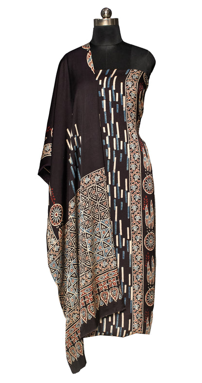 Ajrakh Modal Silk Natural Dye Hand Block Print Kurta-Dupatta (Two Piece Set) with Full Ajrakh Heavy Dupatta with Tassels     -  SKU : ID25701N