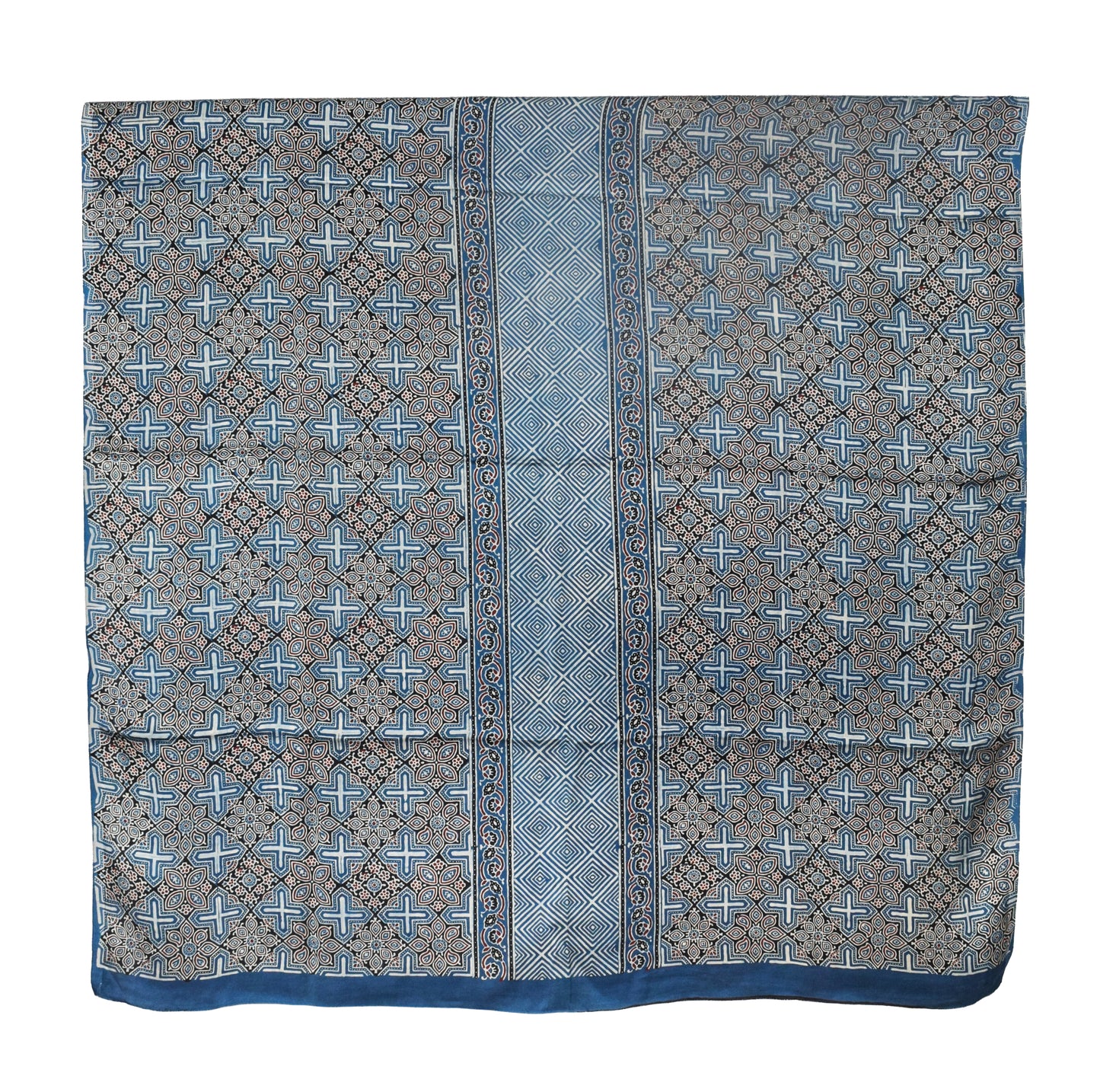 Ajrakh Modal Silk Natural Dye Three Colour Print | 3 Kam | Hand Block Print Kurta-Dupatta (Two Piece Set) with Full Ajrakh Heavy Dupatta with Tassels - 2.5 Mtr Length   -  SKU : AI10601C