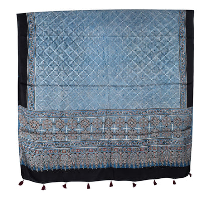Ajrakh Modal Silk Natural Dye Three Colour Print | 3 Kam | Hand Block Print Kurta-Dupatta (Two Piece Set) with Full Ajrakh Heavy Dupatta with Tassels - 2.5 Mtr Length   -  SKU : AI10601C