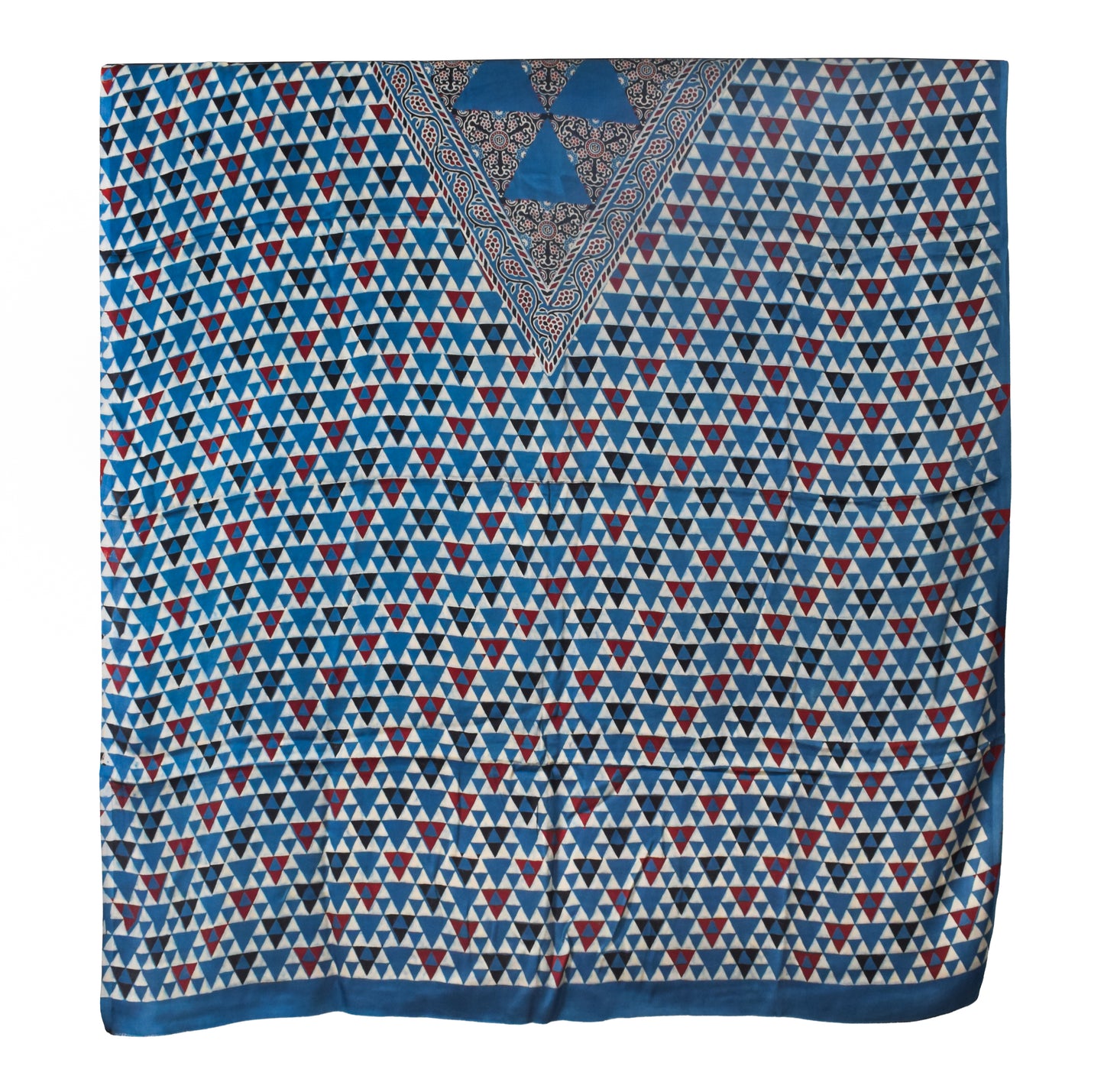 Ajrakh Modal Silk Natural Dye Three Colour Print | 3 Kam | Hand Block Print Kurta-Dupatta (Two Piece Set) with Full Ajrakh Heavy Dupatta with Tassels - 2.5 Mtr Length   -  SKU : AI10601I