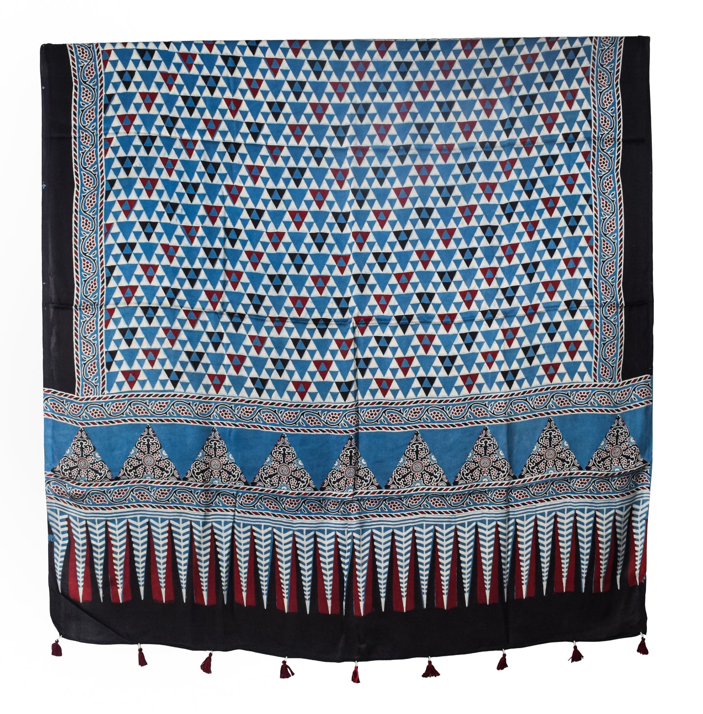 Ajrakh Modal Silk Natural Dye Three Colour Print | 3 Kam | Hand Block Print Kurta-Dupatta (Two Piece Set) with Full Ajrakh Heavy Dupatta with Tassels - 2.5 Mtr Length   -  SKU : AI10601I