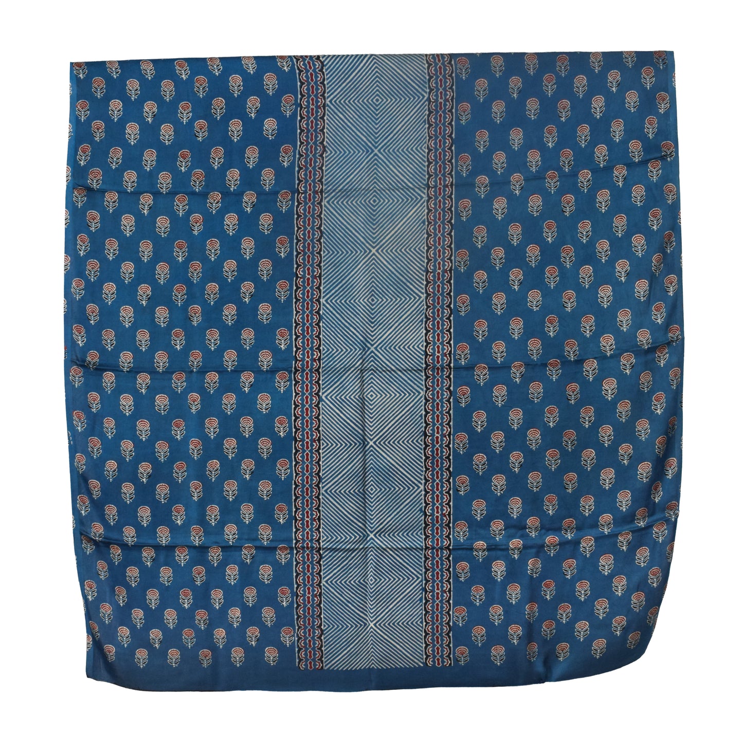 Ajrakh Modal Silk Natural Dye Three Colour Print | 3 Kam | Hand Block Print Kurta-Dupatta (Two Piece Set) with Full Ajrakh Heavy Dupatta with Tassels - 2.5 Mtr Length   -  SKU : AI10601L
