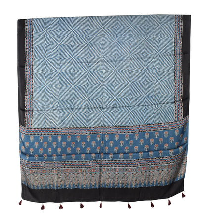 Ajrakh Modal Silk Natural Dye Three Colour Print | 3 Kam | Hand Block Print Kurta-Dupatta (Two Piece Set) with Full Ajrakh Heavy Dupatta with Tassels - 2.5 Mtr Length   -  SKU : AI10601L