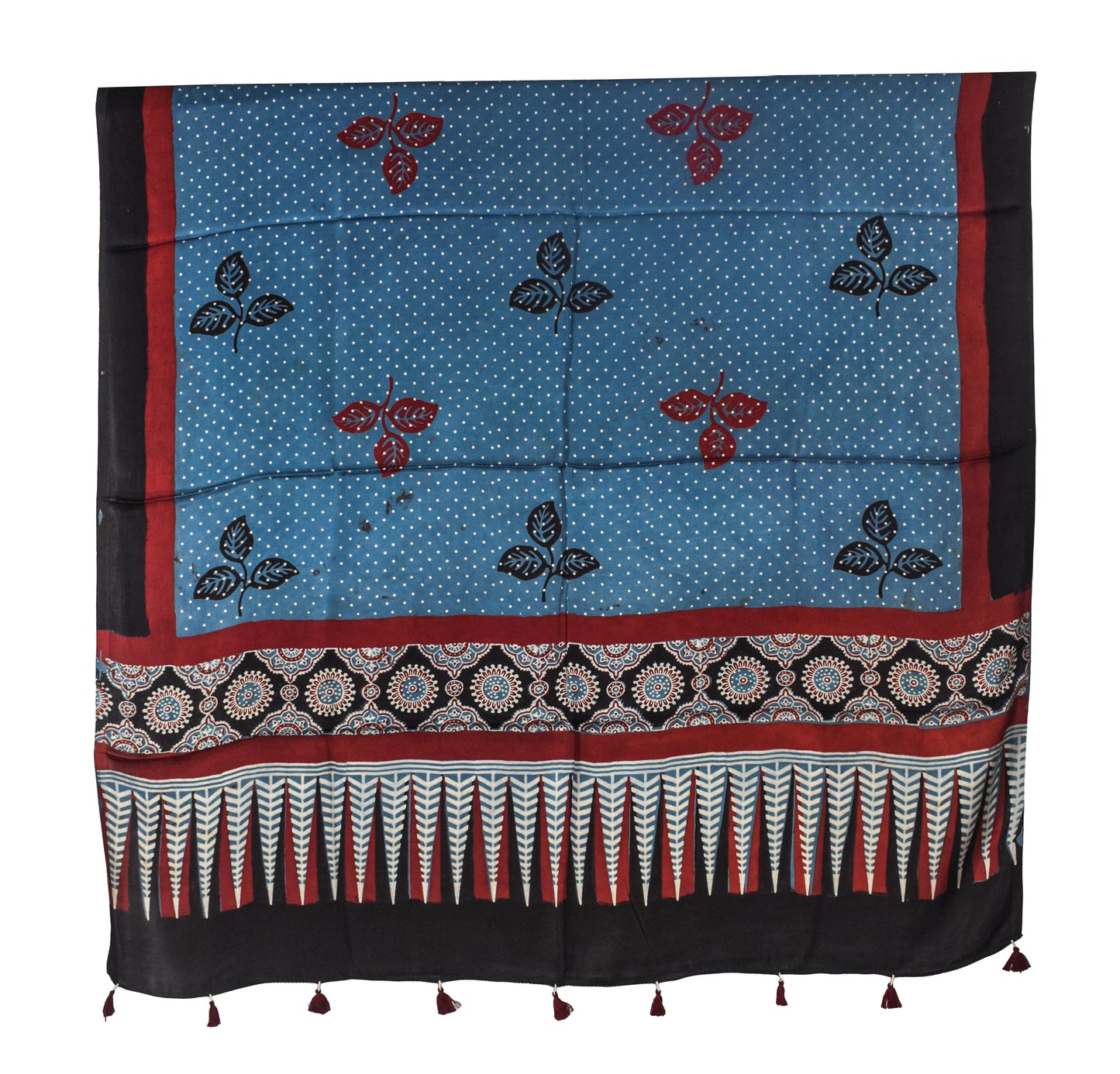 Ajrakh Modal Silk Natural Dye Three Colour Print | 3 Kam | Hand Block Print Kurta-Dupatta (Two Piece Set) with Full Ajrakh Heavy Dupatta with Tassels - 2.5 Mtr Length   -  SKU : AI10601O