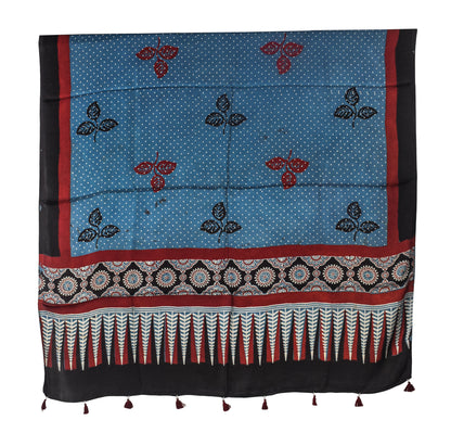 Ajrakh Modal Silk Natural Dye Three Colour Print | 3 Kam | Hand Block Print Kurta-Dupatta (Two Piece Set) with Full Ajrakh Heavy Dupatta with Tassels - 2.5 Mtr Length   -  SKU : AI10601O