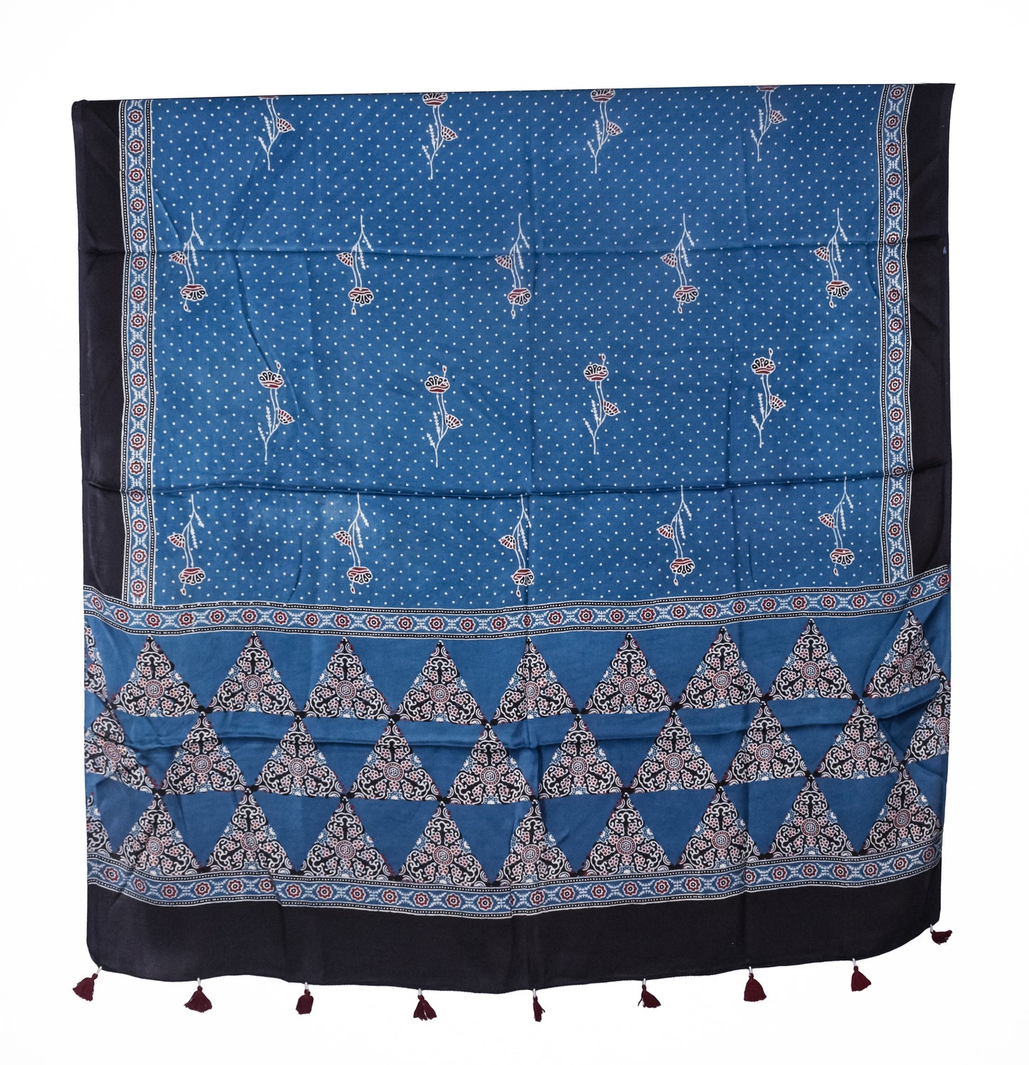 Ajrakh Modal Silk Natural Dye Three Colour Print | 3 Kam | Hand Block Print Kurta-Dupatta (Two Piece Set) with Full Ajrakh Heavy Dupatta with Tassels - 2.5 Mtr Length   -  SKU : AI10601U