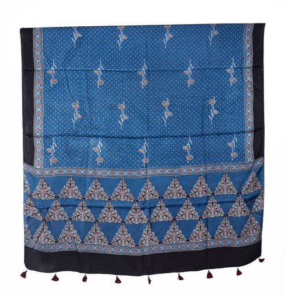 Ajrakh Modal Silk Natural Dye Three Colour Print | 3 Kam | Hand Block Print Kurta-Dupatta (Two Piece Set) with Full Ajrakh Heavy Dupatta with Tassels - 2.5 Mtr Length   -  SKU : AI10601U