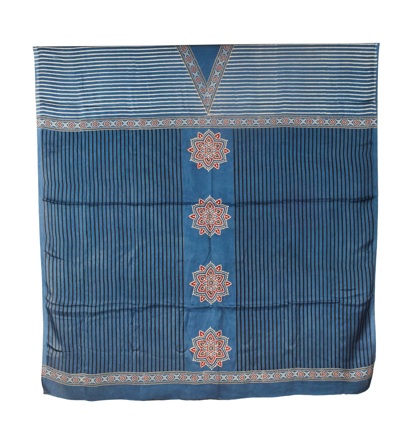 Ajrakh Modal Silk Natural Dye Three Colour Print | 3 Kam | Hand Block Print Kurta-Dupatta (Two Piece Set) with Full Ajrakh Heavy Dupatta with Tassels - 2.5 Mtr Length   -  SKU : AI10601X
