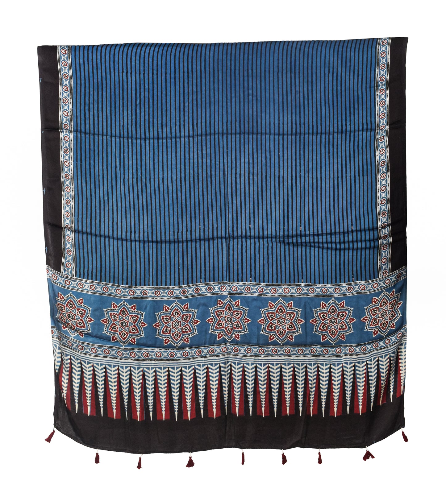 Ajrakh Modal Silk Natural Dye Three Colour Print | 3 Kam | Hand Block Print Kurta-Dupatta (Two Piece Set) with Full Ajrakh Heavy Dupatta with Tassels - 2.5 Mtr Length   -  SKU : AI10601X