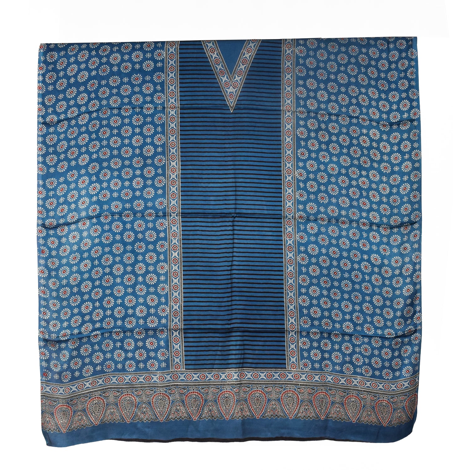 Ajrakh Modal Silk Natural Dye Three Colour Print | 3 Kam | Hand Block Print Kurta-Dupatta (Two Piece Set) with Full Ajrakh Heavy Dupatta with Tassels - 2.5 Mtr Length   -  SKU : AI1060AA