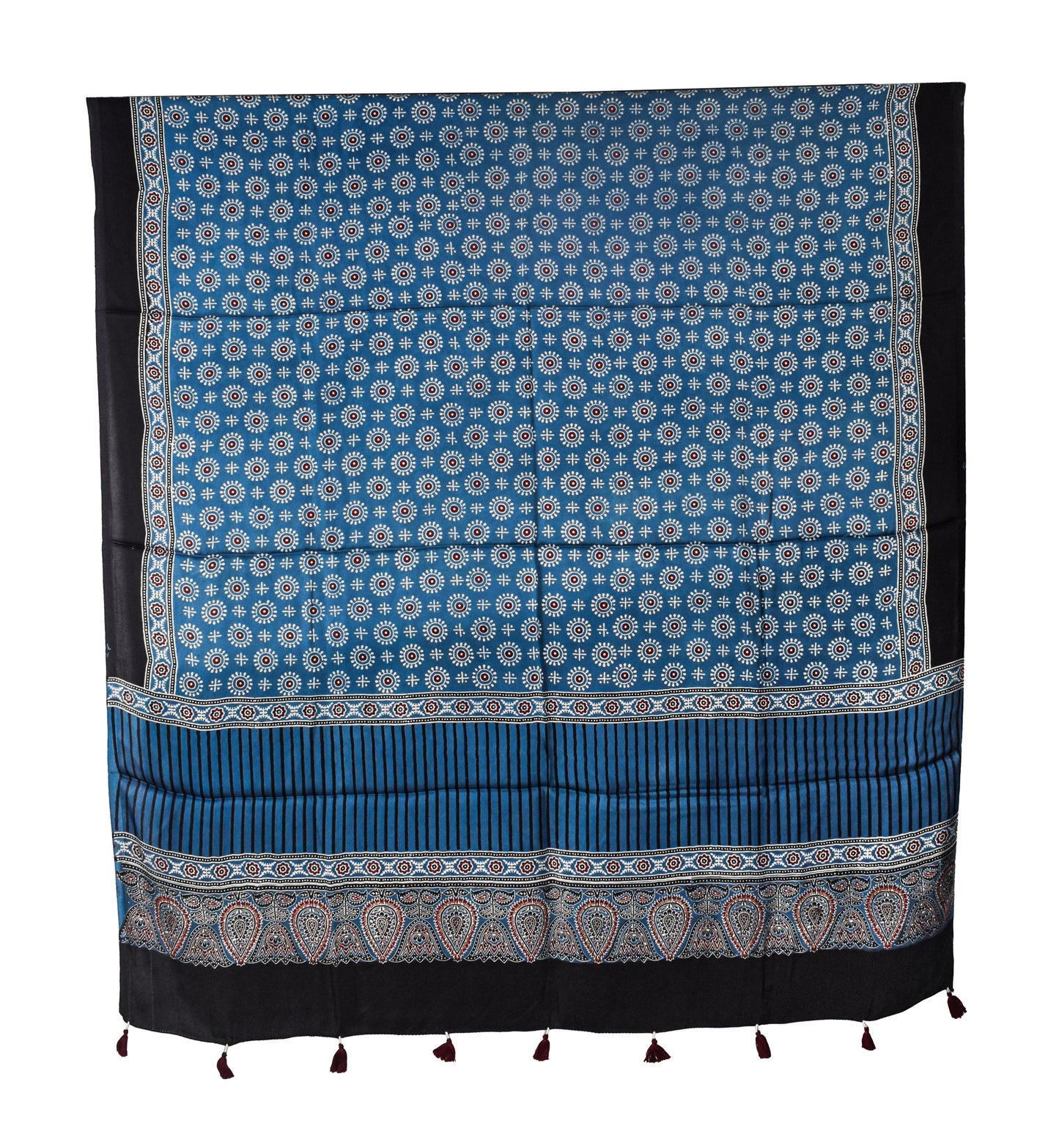 Ajrakh Modal Silk Natural Dye Three Colour Print | 3 Kam | Hand Block Print Kurta-Dupatta (Two Piece Set) with Full Ajrakh Heavy Dupatta with Tassels - 2.5 Mtr Length   -  SKU : AI1060AA