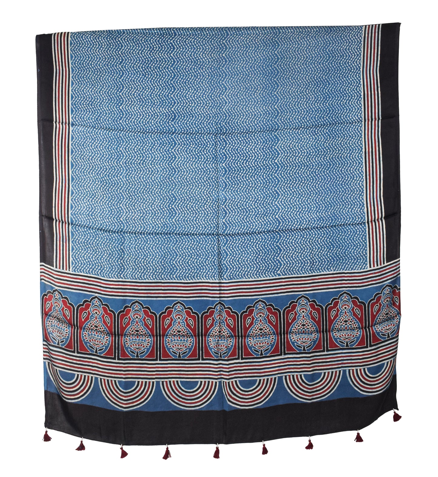 Ajrakh Modal Silk Natural Dye Three Colour Print | 3 Kam | Hand Block Print Kurta-Dupatta (Two Piece Set) with Full Ajrakh Heavy Dupatta with Tassels - 2.5 Mtr Length   -  SKU : AI1060AD