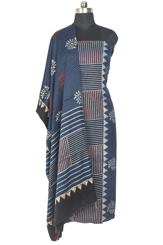 Ajrakh Modal Silk Natural Dye Hand Block Print Kurta-Dupatta (Two Piece Set) with Full Ajrakh Heavy Dupatta with Tassels - 2.5 Mtr Length    -  SKU : AI22101G