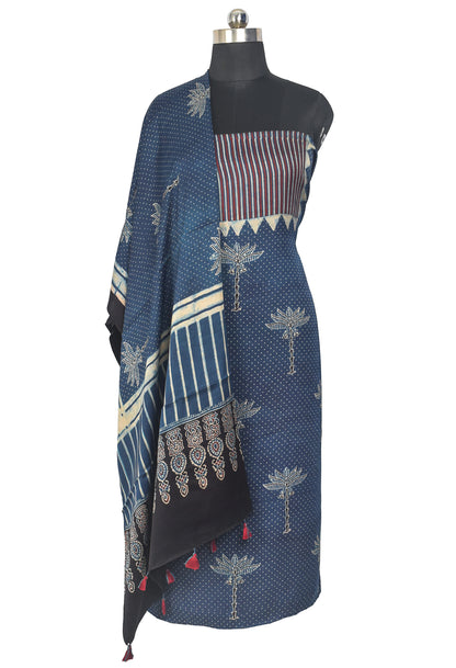 Ajrakh Modal Silk Natural Dye Hand Block Print Kurta-Dupatta (Two Piece Set) with Full Ajrakh Heavy Dupatta with Tassels - 2.5 Mtr Length    -  SKU : AI22101I