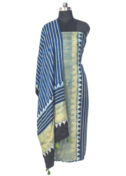 Ajrakh Modal Silk Natural Dye Hand Block Print Kurta-Dupatta (Two Piece Set) with Full Ajrakh Heavy Dupatta with Tassels - 2.5 Mtr Length    -  SKU : AI22101N