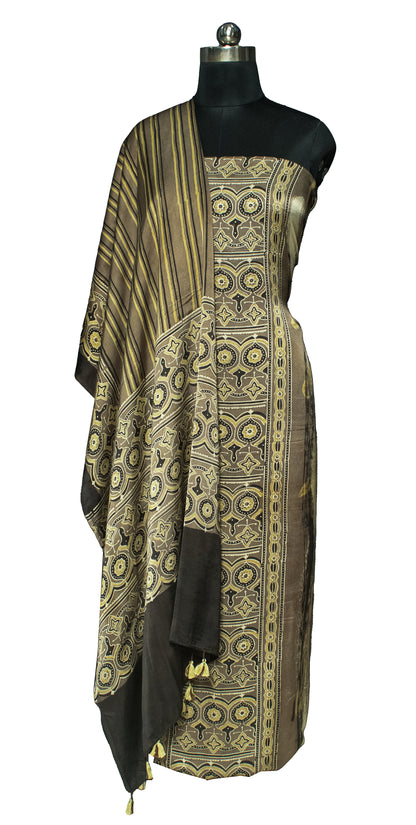 Ajrakh Modal Silk Natural Dye Hand Block Print Kurta-Dupatta (Two Piece Set) with Full Ajrakh Heavy Dupatta with Tassels     -  SKU : ID25701F