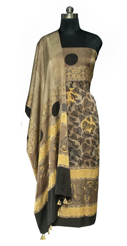 Ajrakh Modal Silk Natural Dye Hand Block Print Kurta-Dupatta (Two Piece Set) with Full Ajrakh Heavy Dupatta with Tassels     -  SKU : ID25701G