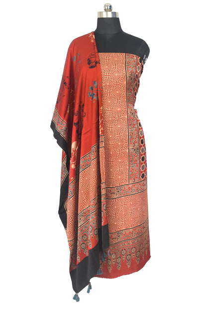 Ajrakh Modal Silk Natural Dye Hand Block Print Kurta-Dupatta (Two Piece Set) with Full Ajrakh Heavy Dupatta with Tassels - 2.5 Mtr Length    -  SKU : AI04103A