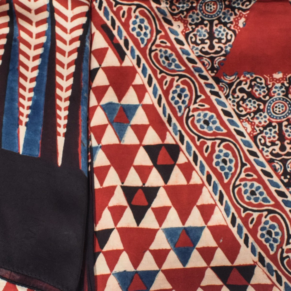 Ajrakh Modal Silk Natural Dye Three Colour Print | 3 Kam | Hand Block Print Kurta-Dupatta (Two Piece Set) with Full Ajrakh Heavy Dupatta with Tassels - 2.5 Mtr Length   -  SKU : AI10601E