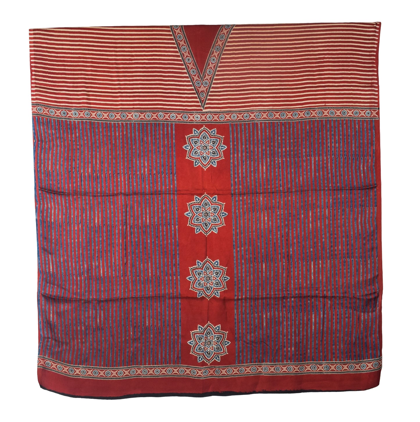 Ajrakh Modal Silk Natural Dye Three Colour Print | 3 Kam | Hand Block Print Kurta-Dupatta (Two Piece Set) with Full Ajrakh Heavy Dupatta with Tassels - 2.5 Mtr Length   -  SKU : AI10601H